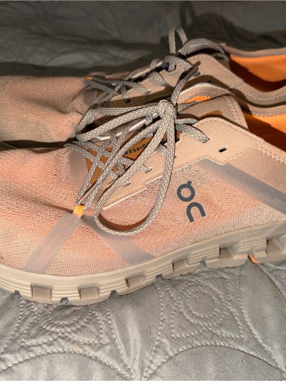 On Running Men's Orange/Tan Knit Lace-Up Athletic Sneakers